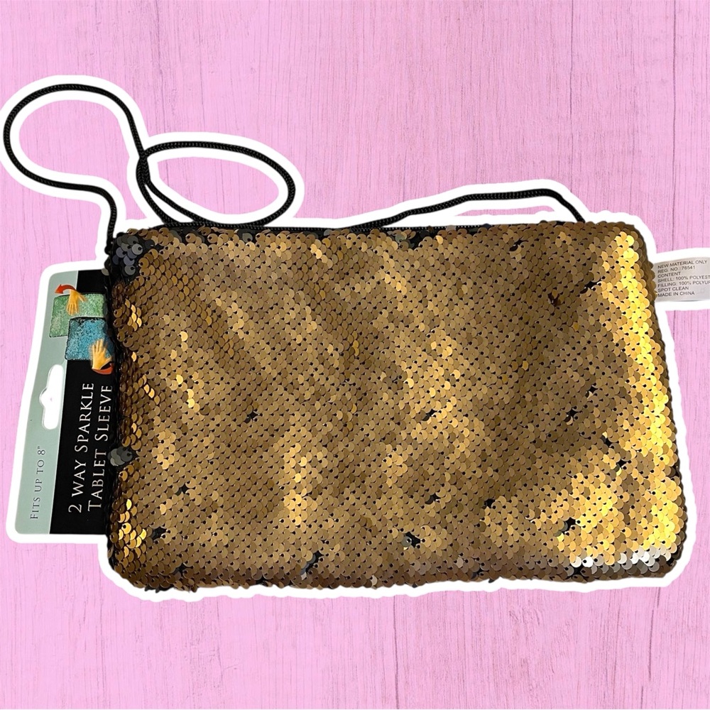 2-Way Sparkle Tablet iPad Kindle Sleeve/ Crossbody/ Shoulder Bag/ Black + Gold